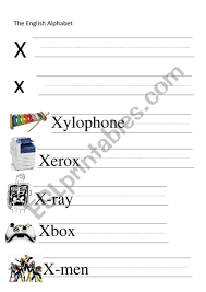 This alphabet clip art set features 24 images (12 color and 12 black & white) that include the letter x including: X Letter And Words Writing Esl Worksheet By Alenaalena