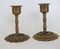 Tall candle holder with hurricane bronze finish made of solid brass metal and heavy. Small Brass Candlesticks Antique Vintage Home Decor Furnishings Candle Holders