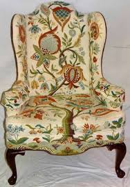 Queen Anne Wing Chair Tree Of Life By Woodmark Mary Webb Crewl Work Crewel Embroidery Wing Chair Jacobean Embroidery