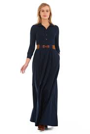 Bracelet Length Sleeve Dresses Collar Dresses Cotton Spandex Dresses Elastic Belt Dresses Full Length Dresses Jersey Knit Dresses Machine Wash Dresses