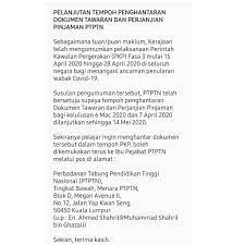 Perbadanan tabung pendidikan tinggi nasional, tingkat bawah, menara ptptn, blok d, megan avenue ii, no. Uum Kuala Lumpur Na Twitteru Pelanjutan Tempoh Penghantaran Dokumen Tawaran Dan Perjanjian Pinjaman Ptptn Uumklisthebest Uumklisthechoice
