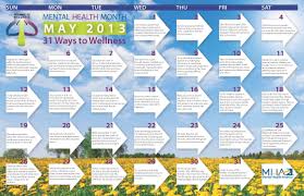 May Is Mental Health Awareness Month 31 Ways To Wellness Poster By Mental Health America Let S Get Clinical Mental Health Awareness Month Mental Health A