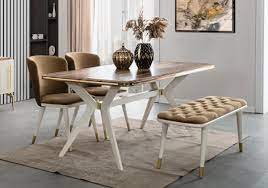 People choose their dining sets according to their family size, type of family and the overall look of their. Casa Padrino Luxury Art Deco Dining Room Set Brown White Gold 1 Dining Room Table 4 Dining Chairs 1 Bench Art Deco Dining Furniture