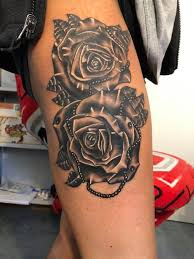 Rose Pearl Thigh Tattoo Thigh Tattoo Tattoos Pearls