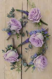 Beautiful Lilac Ocean Song Rose Buttonholes With Blue Muscari Hyacinth Accents Perfect For A Lilac Wedding Flowers Purple Wedding Flowers Wedding Flowers