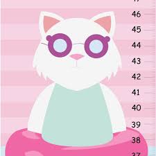 Personalized Childrens Growth Chart Swimming Cat Kitty
