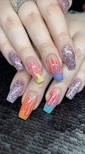 Neon Flame Nails Festival Nails Fire Nails Grunge Nails
