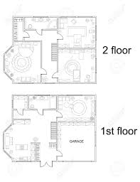 Maybe you would like to learn more about one of these? Abstract Vector Plan Of Two Story House With Four Rooms Kitchen And Garage Cottage Or Townhouse Plan With Furniture Three Bedrooms Apartment Isolated On White Background Royalty Free Cliparts Vectors And Stock Illustration Image