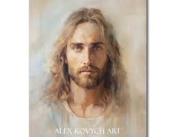 Blonde Jesus Christ Portrait by Alex Kovych, Jesus Christ Picture, Portrait  of Jesus With Blonde Hair and Blue Eyes