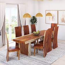Oak live edge slab dining set. Auburn Solid Wood Single Slab Live Edge Dining Table And 8 Chair Set