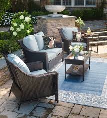 Hawthorne 4 Piece Wicker Seating Set Aluminum Patio Furniture Outdoor Furniture Sets Outdoor Seat Cushions