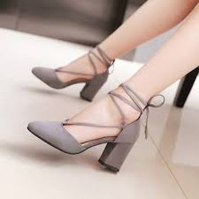 Chunky Heel Tie Ankle Pumps