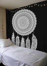 Black And White Dream Catcher Wall Art Dream Catcher Black And White Mandala Tapestry Wall Hanging Indian Cotton Sheetkart Mandala Tapestries Wall Hangings Hanging Wall Decor Tapestry Wall Art