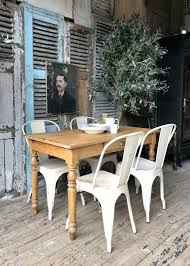 Rustic Vintage French Table And Off White Tolix Style Chairs Vintage Dining Table French Dining Tables Industrial Dining Table