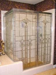 Is there a company that makes frameless shower doors? Shower Door With 2 Panels With Stain Glass Overlay Design Glass Shower Doors Shower Doors Home Goods Decor