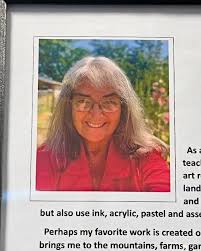 Helen Boland has graced our walls with her art. Her art will be available  all of November here. She'll be in residence Friday and Saturday this week  from 10-1. Come in and