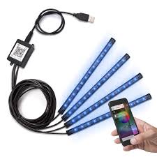 Car Led Light Strip App Bluetooth Control Jackyled 4pcs 48 Led Usb Plug Dc 5v Multicolor Music Car Interior Light Led Car Led Lights Car Bar Interior Lighting