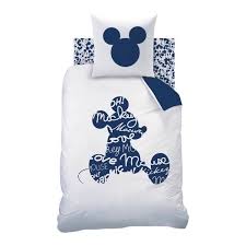 Parure De Lit Mickey Reversible Pour 1 Personne Blanc Bleu Linge De Lit Housse De Couette Enfant Housse De Couette Parure De Lit