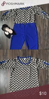 Black And Royal Blue Shirt Chiffon Shirt W Chevron Pattern Cream Black Royal Blue Shirt Euc No Stains Or Signs Of Use Bundle With Blue Pants I Am Also On Chiffon Shirt Royal Blue Shirts Shirts