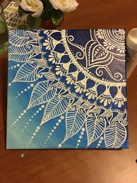 Blue Ombre Henna Canvas Small Canvas Art Boho Painting Small Canvas Paintings