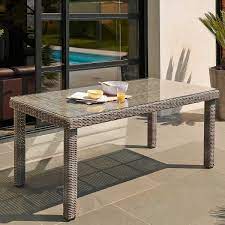 table elegance resine tressee plateau en verre transparent mobilier de jardin design plateau en verre table en verre