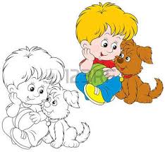 Page Boy Ragazzino Seduto Con Il Suo Piccolo Cucciolo Marrone Vettoriali Disegno Di Cartoni Piccoli Cuccioli Ragazzini