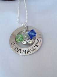 Seattle Seahawks Washer Hand Stamped Necklace Seahawks Football Charm Swarovski Crystals Hand Stamped Necklace Charms Swarovski Swarovski Crystal Necklace