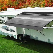 Carefree eclipse awning fabric replacement. Carefree Qj178d00 Eclipse 17 W X 8 Ext Vinyl Striped Black Gray Power Rv Patio Awning With White Weather Cover Camperid Com