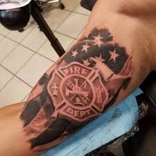 Black And White American Flag Shoulder Tattoo Pin By Nicole Dandurand On Tattoo Ideas Fire Fighter Tattoos Firefighter Tattoo Fire Department Tattoos