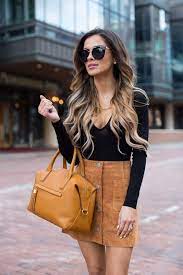 I offer to your attention a skirt of a narrowed down cut made of natural suede (you can also sew from leather). Suede Mini Skirt Outfit Denim Skirt All Brown Outfits Ideas How To Wear Brown Clothes Brown Outfits Casual Wear Denim Skirt