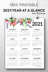 Free Printable 2021 One Page Floral Calendar Paper Trail Design In 2020 At A Glance Calendar Paper Trail Planner Printables Free