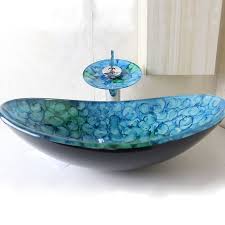 Check spelling or type a new query. Glass Counter Top Basin Modern Oval Tempered Glass Sink Waterfall Faucet Set A