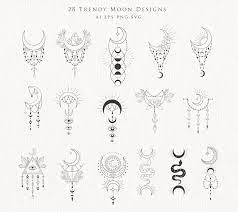 Moon Clipart Crystal Phases Botanical Floral Crescent Lunar Flowers Magic Print Spiritual Witch Tattoo Logo Astrology Yoga Cosmic Png Svg Witch Tattoo Lunar Flowers Spiritual Tattoos