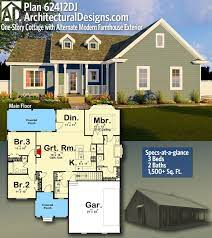 Plan 62412dj One Story Cottage With Alternate Modern Farmhouse Exterior Modern Farmhouse Exterior House Plans Farmhouse Farmhouse Exterior