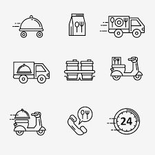 Set Of Food Delivery Line Icon Black And White Food Delivery Symbol Fast Delivery Vector Png And Vector With Transparent Background For Free Download Food Delivery Logo Food Icons Drink Icon