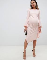 Asos Maternity Asos Design Maternity Bodycon Midi Dress With Flute Sleeve Midi Dress Bodycon Cocktail Dress Maternity Designer Maternity Dress