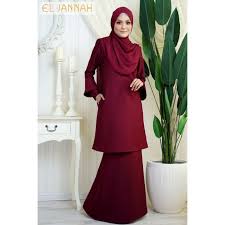 Simple and sleek lines with a twist in detail, elegant fabrics, beautiful colour, timeless baju kurung, kebaya, good quality at affordable prices. El Jannah Baju Kurung Maroon