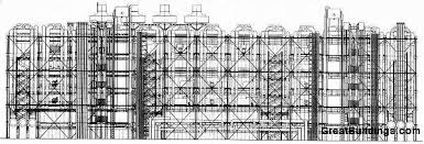 Pompidou Rogers Y Piano Building Drawing Architecture Clouds