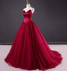 Simple Red Wedding Dress Tulle Bridal Dress Mermaid Wedding Dresses Ball Gown Wine Red Prom Dress Strapless Red Formal Dress Red Ball Gowns Burgundy Prom Dress Prom Dresses Ball Gown