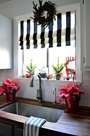 Black And White Roman Shades No Sew Faux Roman Shade And My Christmas Kitchen Window Christmas Kitchen Kitchen Window Treatments Diy Christmas Kitchen Decor