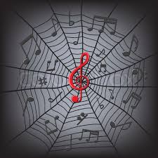 Vector Of Black Music Notes And Red Clef On The Center In The Spider Web Music Notes Music Images Music Pictures