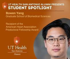 Congratulations to Bowen Yang, a current @uthealthsa_gsbs student, for  receiving the American Heart Association (AHA) Predoctoral Fellowship Award 