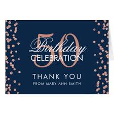 50th Birthday Thank You Gifts Rose Gold Navy 50th Birthday Thank You Confetti Zazzle Com Birthday Thank You 50th Birthday Confetti Cards