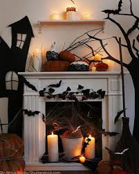 Fire Place With Halloween Decor Black Haunted Houses On The Wall Candles In The Fir Halloween Decorations Indoor Halloween Mantle Decor Halloween Decorations