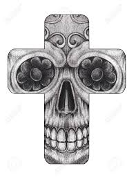 The four right angles meeting in the middle have always had a special meaning for mankind, even before the advent of the christian revelation. Skull Cross Tattoo Hand Drawing On Paper Stock Photo Picture And Royalty Free Image Image 150660640