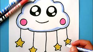 Next, draw the left side of cloud's face, then draw in the long pointed strands for his bangs like so and add some detailing as well. How To Draw A Cute Cloud Happydrawings Myhobbyclass Com