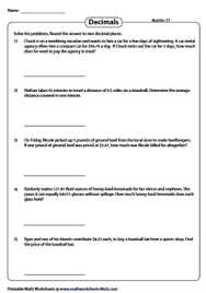 John has three times as many apples as sally. Decimal Word Problems Worksheets