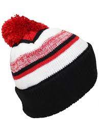 Quality Striped Variegated Cuffed Beanie W Pom L Xl Black Red White C3186rnmce0 Best Winter Hats Black And Red Winter Hats