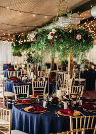 Modern Boho Wedding Centerpiece At Cross Creek Ranch Gold And Burgundy Wedding Blue Wedding Decorations Burgundy Wedding Centerpieces