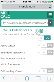 Wells Criteria For Dvt Calculates Wells Score For Risk Of Dvt Sius Http Www Mdcalc Com Wells Criter Medical Advice Creatinine Clearance Pulmonary Embolism